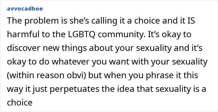 Comment discussing harm to the LGBTQ community over female professor’s evidence-based decision to stop dating men. Comment discussing harm to the LGBTQ community over female professor’s evidence-based decision to stop dating men.