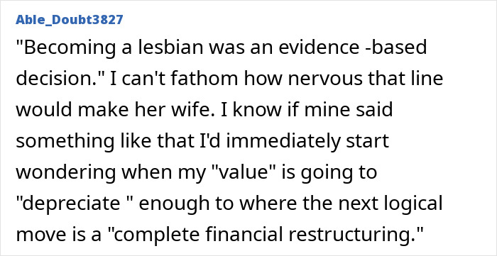 Commenter discusses evidence-based decision to stop dating men, sparking debate about female professor's choice and relationships. Commenter discusses evidence-based decision to stop dating men, sparking debate about female professor's choice and relationships.