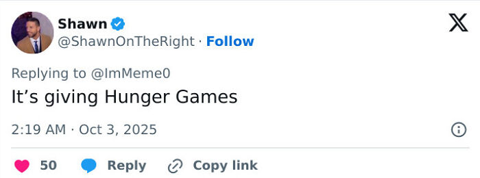 Screenshot of a tweet reading Its giving Hunger Games in response to a comment on Paris Fashion Week controversy. Screenshot of a tweet reading Its giving Hunger Games in response to a comment on Paris Fashion Week controversy.