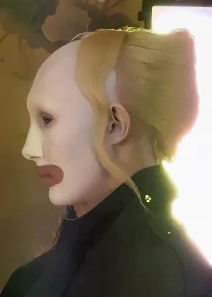 Model with avant-garde makeup and hairstyle showcasing boundary-breaking Paris Fashion Week look inspired by Hunger Games. Model with avant-garde makeup and hairstyle showcasing boundary-breaking Paris Fashion Week look inspired by Hunger Games.