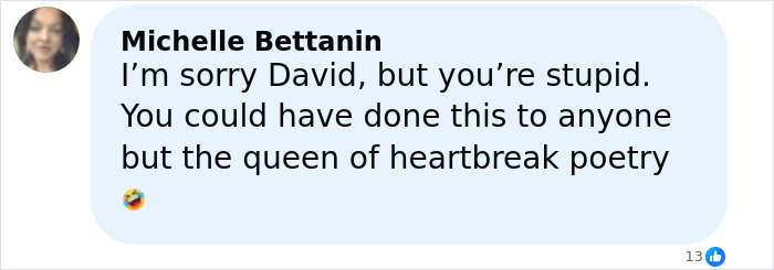 Alt text: A social media comment referencing David Harbour and the queen of heartbreak poetry related to Lily Allen’s brutal album. Alt text: A social media comment referencing David Harbour and the queen of heartbreak poetry related to Lily Allen’s brutal album.