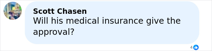 Comment by Scott Chasen questioning if medical insurance will approve urgent help for man with 4-lb face tumor and fatal warning from doctor. Comment by Scott Chasen questioning if medical insurance will approve urgent help for man with 4-lb face tumor and fatal warning from doctor.
