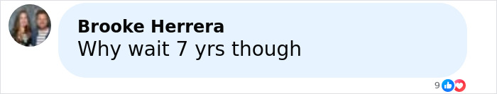 Comment by Brooke Herrera asking why wait 7 years, highlighting urgency related to man with 4-lb face tumor seeking help. Comment by Brooke Herrera asking why wait 7 years, highlighting urgency related to man with 4-lb face tumor seeking help.