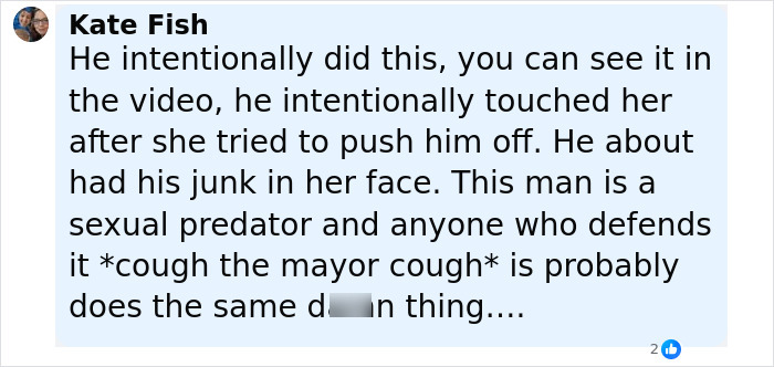 Screenshot of social media comment discussing police chief's disturbing conduct with 18-year-old dispatcher in leaked video. Screenshot of social media comment discussing police chief's disturbing conduct with 18-year-old dispatcher in leaked video.