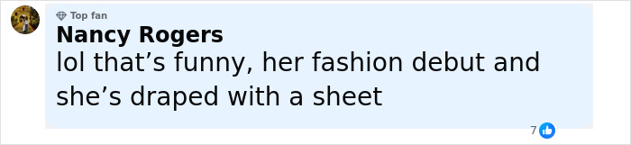 Comment by Nancy Rogers reacting humorously to Meghan Markle's Paris fashion week appearance, mentioning her fashion debut. Comment by Nancy Rogers reacting humorously to Meghan Markle's Paris fashion week appearance, mentioning her fashion debut.