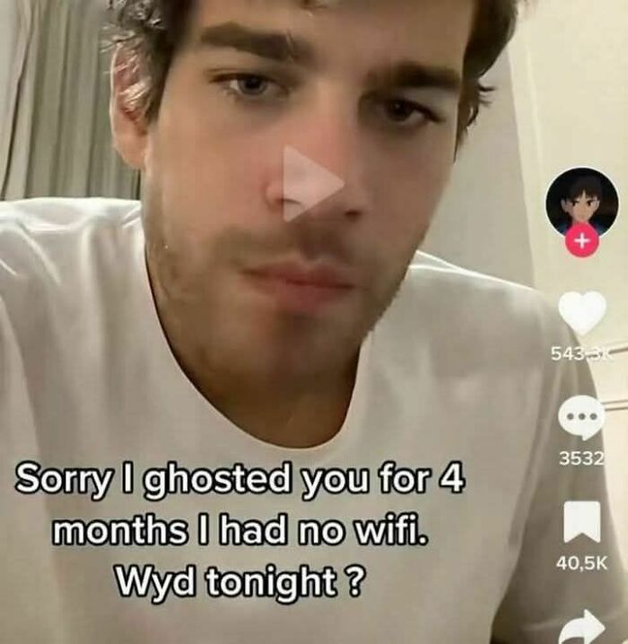 Young man in a white shirt with meme text about ghosting and no wifi, fitting the theme of evil thoughts memes.