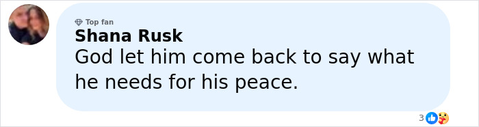 Facebook comment from a top fan expressing hope for peace after Florida dad-to-be wakes from coma and speaks out. Facebook comment from a top fan expressing hope for peace after Florida dad-to-be wakes from coma and speaks out.