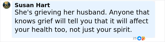 Comment from Susan Hart about grief affecting health, related to Dolly Parton's sister raising alarm amid health struggles. Comment from Susan Hart about grief affecting health, related to Dolly Parton's sister raising alarm amid health struggles.