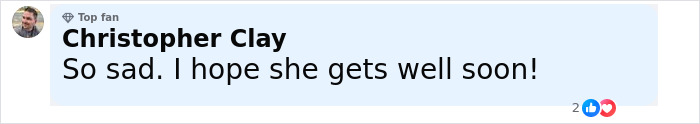 Comment by Christopher Clay expressing sadness and wishing Dolly Parton well amid her health struggles. Comment by Christopher Clay expressing sadness and wishing Dolly Parton well amid her health struggles.