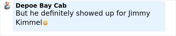 Comment saying but he definitely showed up for Jimmy Kimmel with surprised emoji in a social media chat about Ben Stiller parenting mistakes and nepo baby kids criticism. Comment saying but he definitely showed up for Jimmy Kimmel with surprised emoji in a social media chat about Ben Stiller parenting mistakes and nepo baby kids criticism.