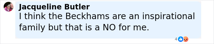 Comment by Jacqueline Butler expressing disapproval of Beckham family behavior regarding daughter sitting on lap. Comment by Jacqueline Butler expressing disapproval of Beckham family behavior regarding daughter sitting on lap.