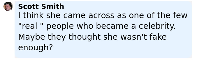Comment by Scott Smith discussing Jennifer Lawrence’s personality and public perception in relation to being a rich art dealer’s spouse.