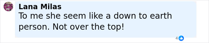 Comment by Lana Milas about Jennifer Lawrence, describing her as a down-to-earth person not over the top. Comment by Lana Milas about Jennifer Lawrence, describing her as a down-to-earth person not over the top.