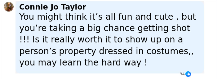 Comment warning about risks of disturbing doorbell prank with masked trio on someone's property, hinting at a staggering twist. Comment warning about risks of disturbing doorbell prank with masked trio on someone's property, hinting at a staggering twist.