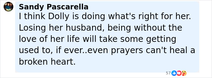 Comment mentioning Dolly Parton's health struggles and the need for prayers from her sister’s perspective. Comment mentioning Dolly Parton's health struggles and the need for prayers from her sister’s perspective.