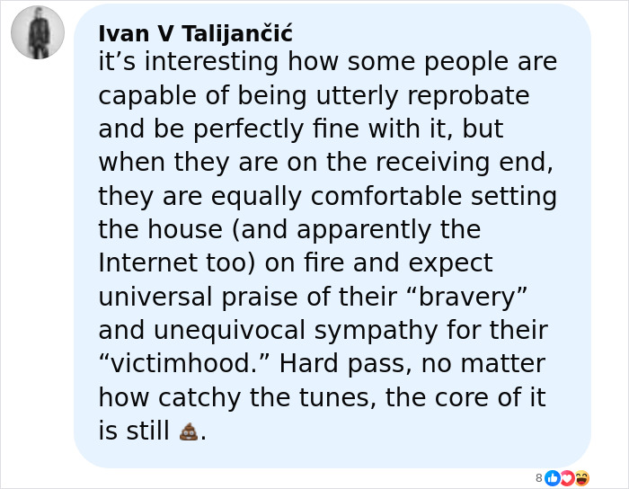 Comment criticizing people's behavior on social media, mentioning bravery, victimhood, and catchy tunes related to Lily Allen’s brutal album. Comment criticizing people's behavior on social media, mentioning bravery, victimhood, and catchy tunes related to Lily Allen’s brutal album.