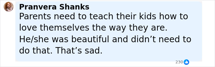 Comment by a user named Pranvera Shanks expressing sadness over an influencer's Fox Eyes surgery complications. Comment by a user named Pranvera Shanks expressing sadness over an influencer's Fox Eyes surgery complications.