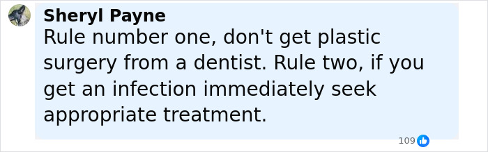 Comment warning against plastic surgery by a dentist and advising prompt treatment for infections after fox eyes surgery complications. Comment warning against plastic surgery by a dentist and advising prompt treatment for infections after fox eyes surgery complications.