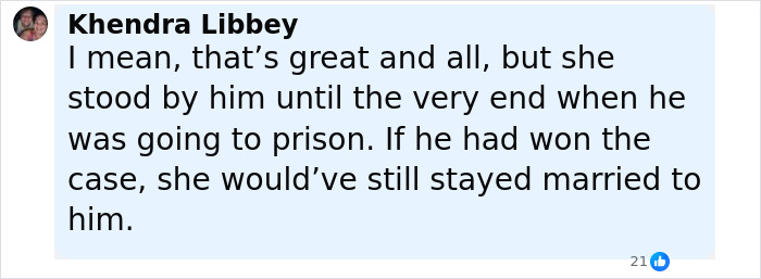Comment by Khendra Libbey discussing Bijou Phillips cutting ties with jailed husband Danny Masterson after prison sentence announcement. Comment by Khendra Libbey discussing Bijou Phillips cutting ties with jailed husband Danny Masterson after prison sentence announcement.