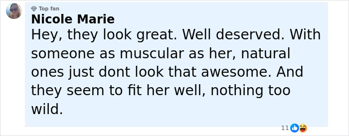 Comment from a top fan discussing opinions related to Simone Biles plastic surgery rumors and appearance. Comment from a top fan discussing opinions related to Simone Biles plastic surgery rumors and appearance.