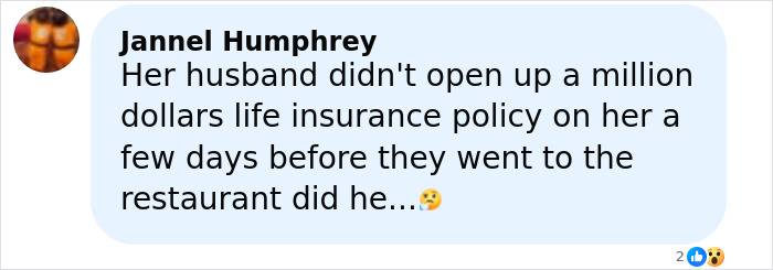 Comment from Jannel Humphrey about a life insurance policy related to a restaurant's mistake impacting a mom.