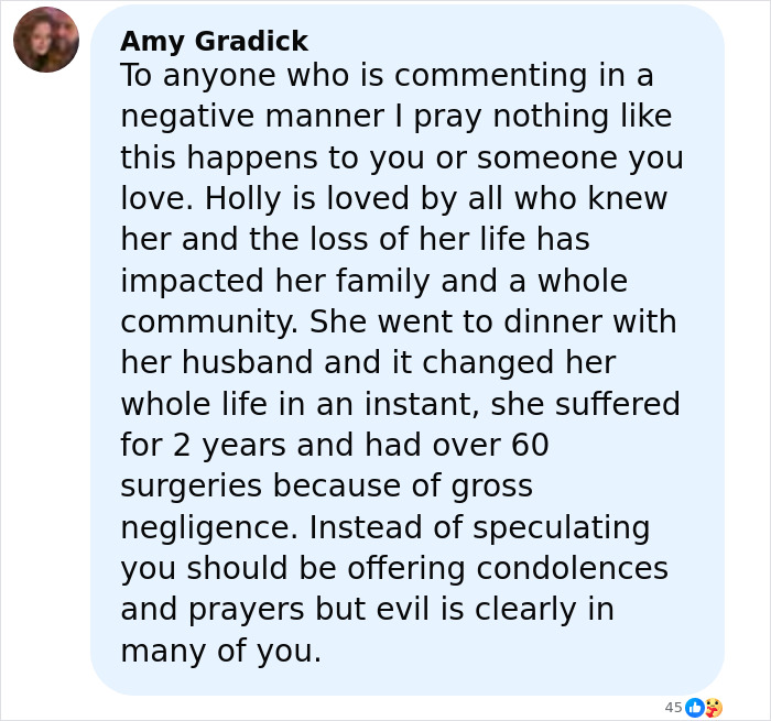 Comment from Amy Gradick about a mom who suffered and died after a restaurant's brutal mistake with her drink.