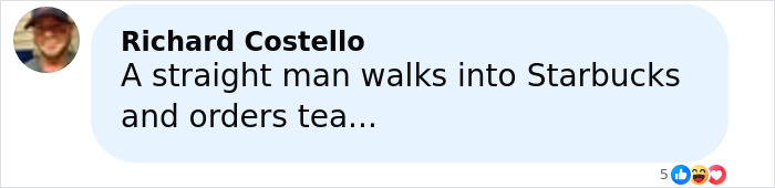 Comment on social media about Florida man throwing tantrum at Starbucks over Pride flag, visible profile image.