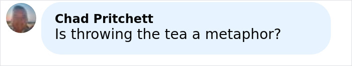 Comment by Chad Pritchett questioning if throwing tea is a metaphor, related to Florida man tantrum over Pride flag at Starbucks.