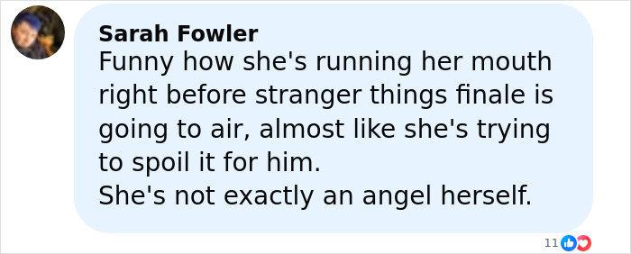 Screenshot of a social media comment discussing Lily Allen and her brutal album about David Harbour, hinting at possible revenge. Screenshot of a social media comment discussing Lily Allen and her brutal album about David Harbour, hinting at possible revenge.
