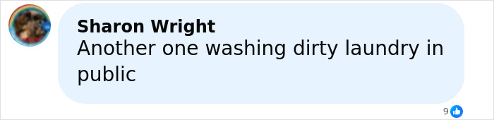 Comment by Sharon Wright criticizing public airing of personal issues, related to Lily Allen and David Harbour album topic. Comment by Sharon Wright criticizing public airing of personal issues, related to Lily Allen and David Harbour album topic.
