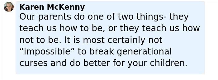 Text post by Karen McKenny about parenting lessons and breaking generational curses, related to Ben Stiller parenting mistakes. Text post by Karen McKenny about parenting lessons and breaking generational curses, related to Ben Stiller parenting mistakes.