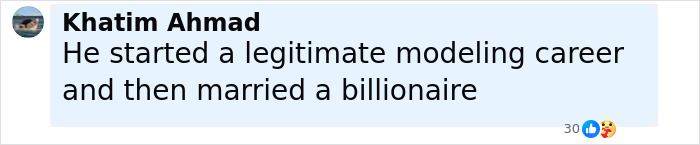Comment about world's hottest felon starting a modeling career and marrying a billionaire in a social media post. Comment about world's hottest felon starting a modeling career and marrying a billionaire in a social media post.