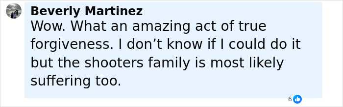 Comment from Beverly Martinez expressing amazement at forgiveness towards the attacker of a Michigan Mormon church. Comment from Beverly Martinez expressing amazement at forgiveness towards the attacker of a Michigan Mormon church.