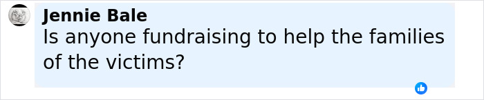 Comment from Jennie Bale asking if anyone is fundraising to help the families of victims related to Michigan church incident. Comment from Jennie Bale asking if anyone is fundraising to help the families of victims related to Michigan church incident.