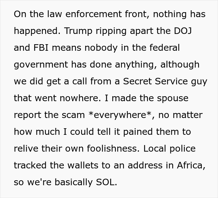 Educated person falling for scam investment, shocking spouse with debt and no savings after scam exposure.