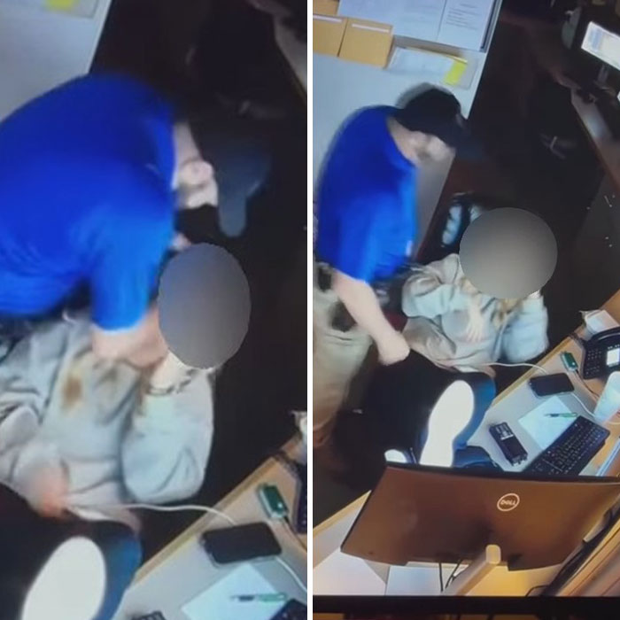 Blurred faces in a disturbing scene involving police chief and 18-year-old dispatcher in a workplace setting captured on video. Blurred faces in a disturbing scene involving police chief and 18-year-old dispatcher in a workplace setting captured on video.