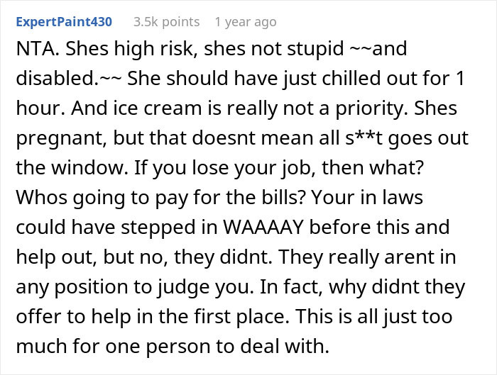 Comment discussing a man snapping at his pregnant bedridden wife for disrupting a work meeting and being needy. Comment discussing a man snapping at his pregnant bedridden wife for disrupting a work meeting and being needy.