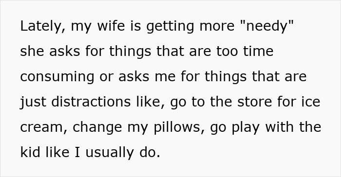 Text showing a man frustrated with his pregnant bedridden wife for being needy and disrupting his work meeting. Text showing a man frustrated with his pregnant bedridden wife for being needy and disrupting his work meeting.