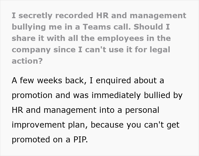 Employee questions making life difficult by exposing management and HR bullying coworkers in a company setting. Employee questions making life difficult by exposing management and HR bullying coworkers in a company setting.