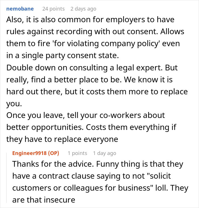 Screenshot of a Reddit conversation about employee concerns on exposing management and HR to coworkers at work. Screenshot of a Reddit conversation about employee concerns on exposing management and HR to coworkers at work.