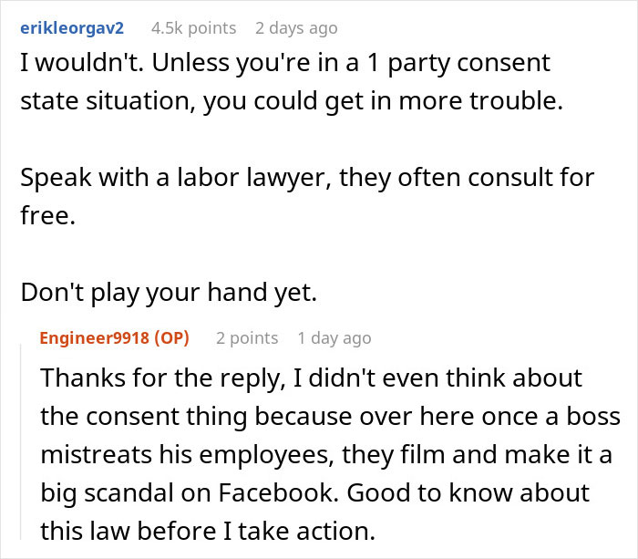 Screenshot of a Reddit conversation about an employee considering exposing management and HR to coworkers. Screenshot of a Reddit conversation about an employee considering exposing management and HR to coworkers.