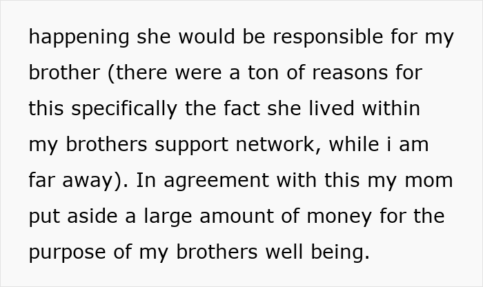 Text passage about a woman’s sister abandoning their autistic brother despite support network and financial planning. Text passage about a woman’s sister abandoning their autistic brother despite support network and financial planning.