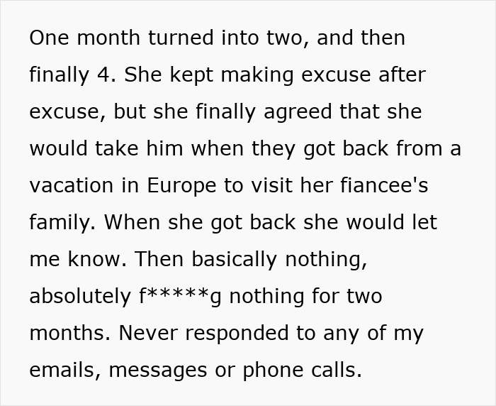 Text describing a woman’s sister abandoning their autistic brother and disappearing to Europe, ignoring calls and messages. Text describing a woman’s sister abandoning their autistic brother and disappearing to Europe, ignoring calls and messages.