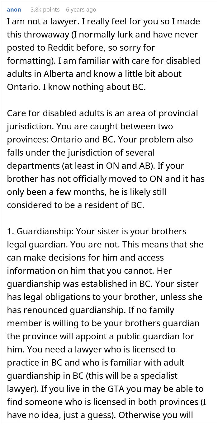 Reddit advice on guardianship and care for autistic brother after sister abandons and disappears to Europe. Reddit advice on guardianship and care for autistic brother after sister abandons and disappears to Europe.