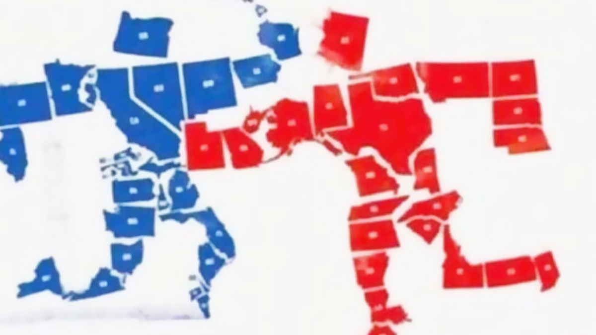 Red and blue Domino pieces arranged to look like two figures fighting, representing memes people share reflecting personality traits.