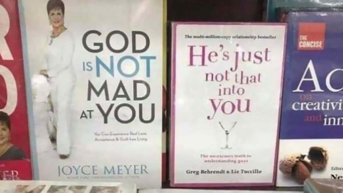 Books on a shelf including titles about relationships and emotions, illustrating moments people knew what they were doing and still went for it