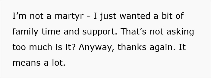Alt text: A tired mom expresses her need for family time and support while feeling let down by a useless dad. Alt text: A tired mom expresses her need for family time and support while feeling let down by a useless dad.