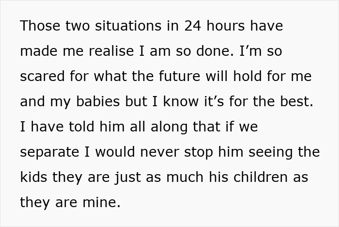 Text expressing a wife’s fear and resolve amid emotional cruelty, contemplating separation for the children’s well-being. Text expressing a wife’s fear and resolve amid emotional cruelty, contemplating separation for the children’s well-being.