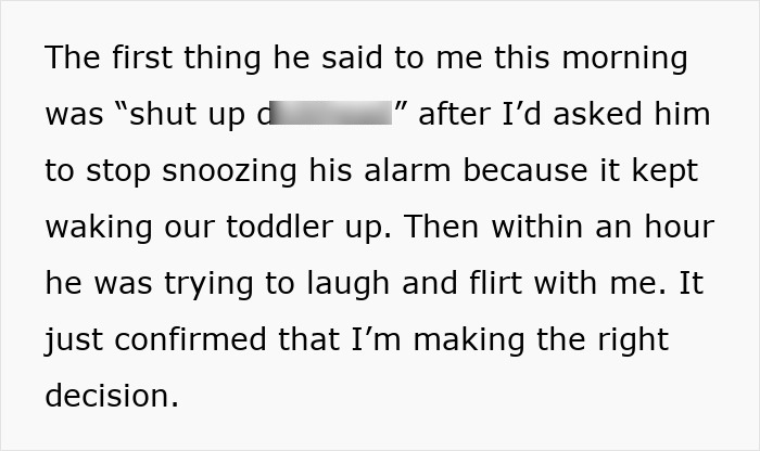 Alt text: Text describing emotional cruelty and decision to leave husband after a*****e behavior and mixed signals. Alt text: Text describing emotional cruelty and decision to leave husband after a*****e behavior and mixed signals.