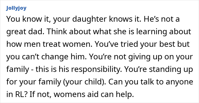 Comment discussing emotional cruelty in a marriage, highlighting wife’s struggle and consideration of leaving husband for good. Comment discussing emotional cruelty in a marriage, highlighting wife’s struggle and consideration of leaving husband for good.